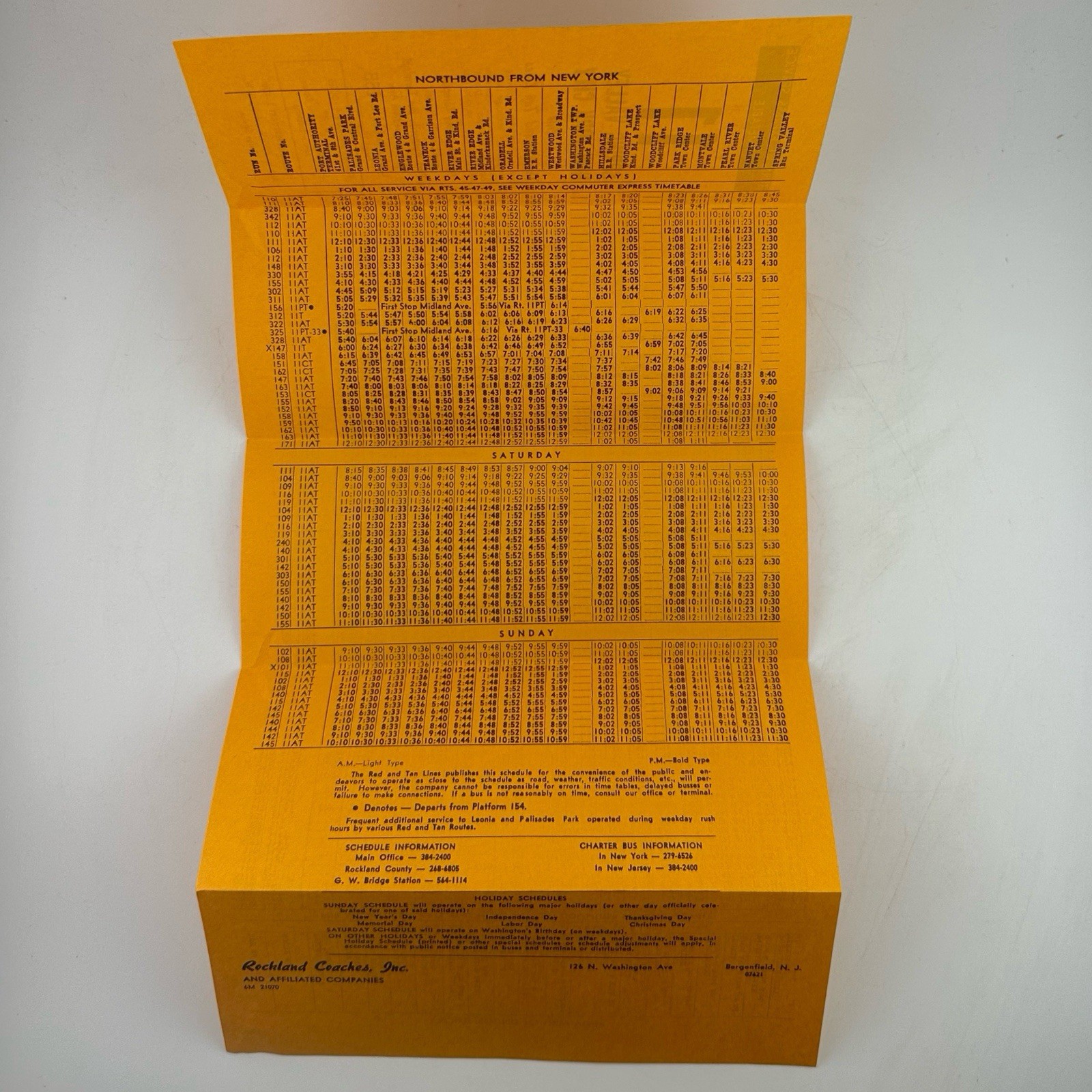 Red & Tan Lines Route 11 Timetable Lot Issue 28 & 12 Spring Valley GWB NYC 1970