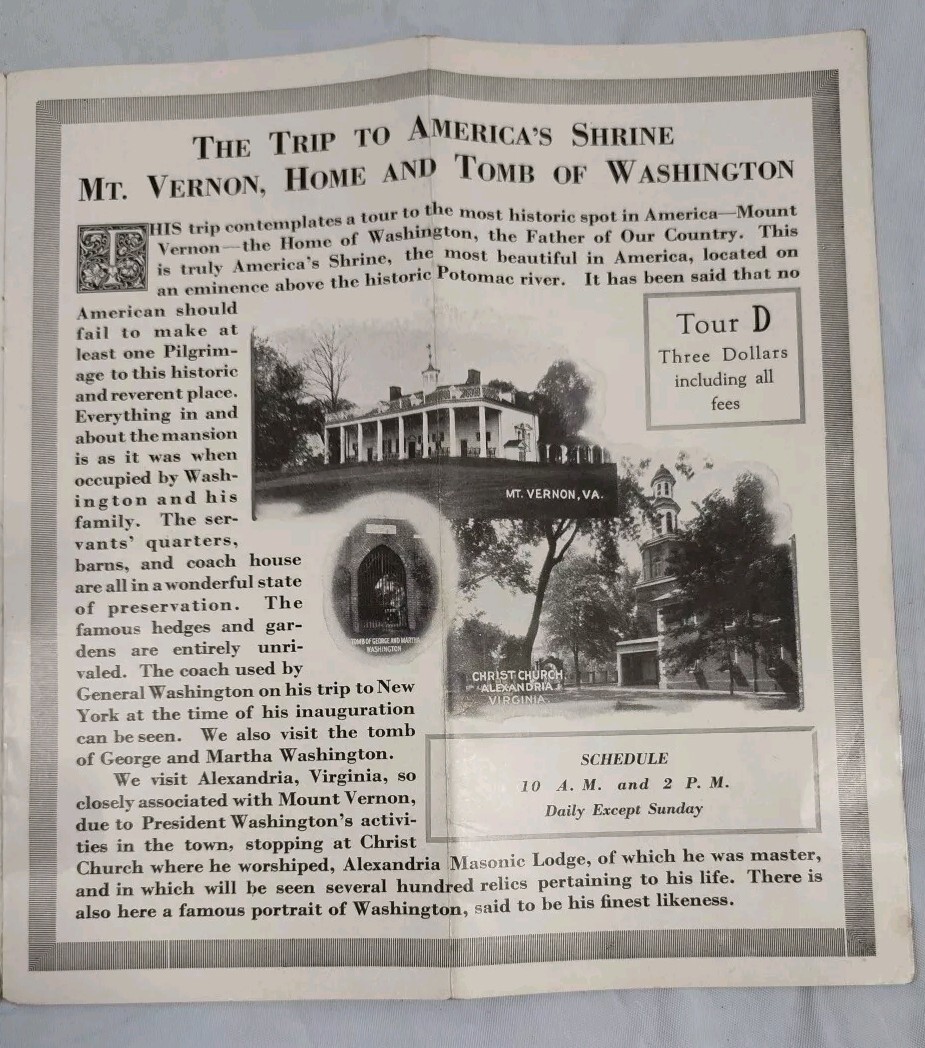 1930s Black & White Sight Seeing Co. Brochure Washington DC Tours/Parlor Coach
