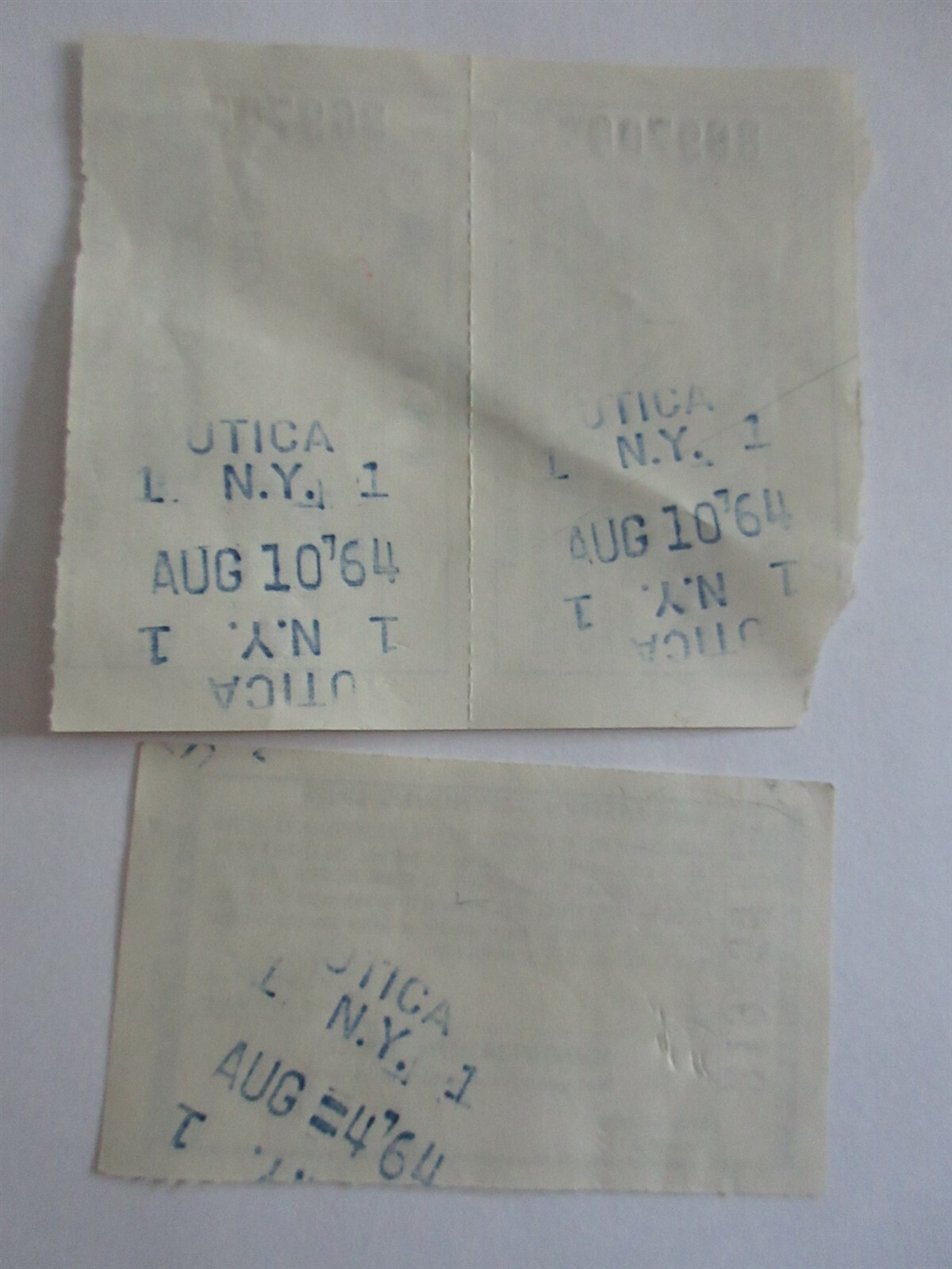 1964 Eastern Greyhound Lines ticket stubs Utica – Booneville, NY