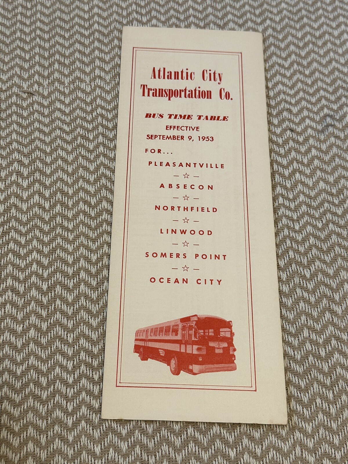 September 9 1953 Atlantic City Transportation Company Bus Timetable Schedule!!!!