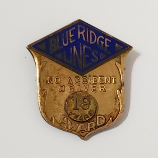 Vtg Blue Ridge Lines Bus No Accident Driver 19Yds Service Award Pin 10K Filled