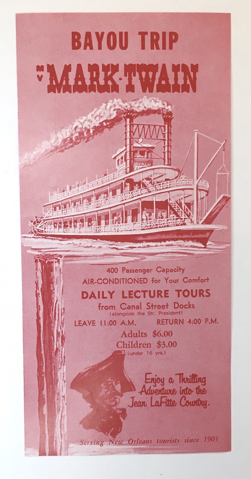 Bayou Trip Mark Twain New Orleans Steamboat Tour Flyer Ad Vintage