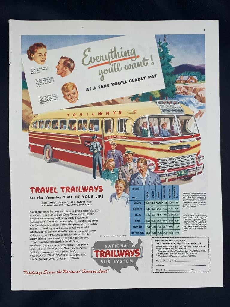Magazine Ad* – 1949 – National Trailways Bus Lines – (#2)