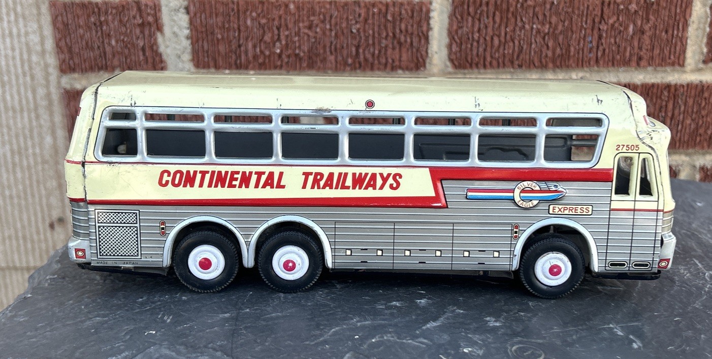 Vtg 1960s Continental Trailways Metal Friction 11 inch Bus Works Nice Condition