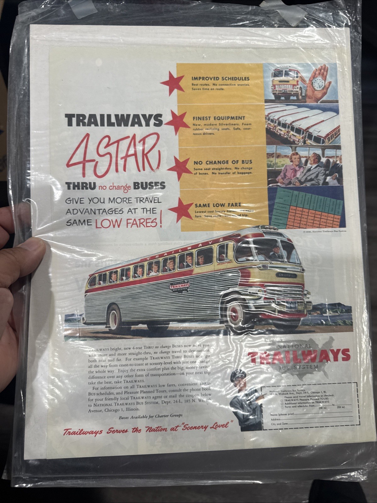 1951 vintage original print ad Trailways Thru-Liners Bus Line