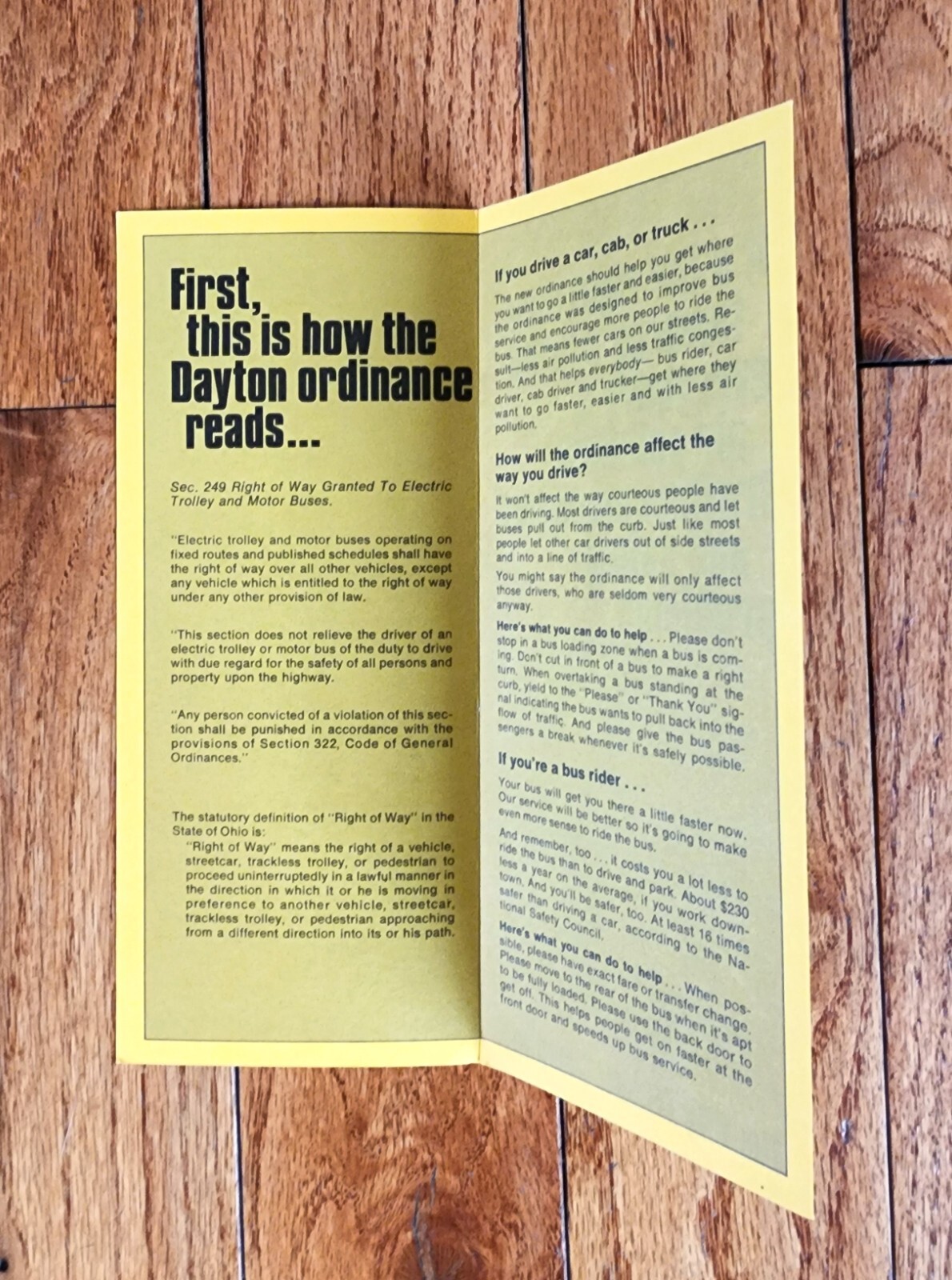 VINTAGE CTC THE CITY TRANSIT CO TROLLEY BUS PAMPHLET RIGHT OF WAY DAYTON OHIO