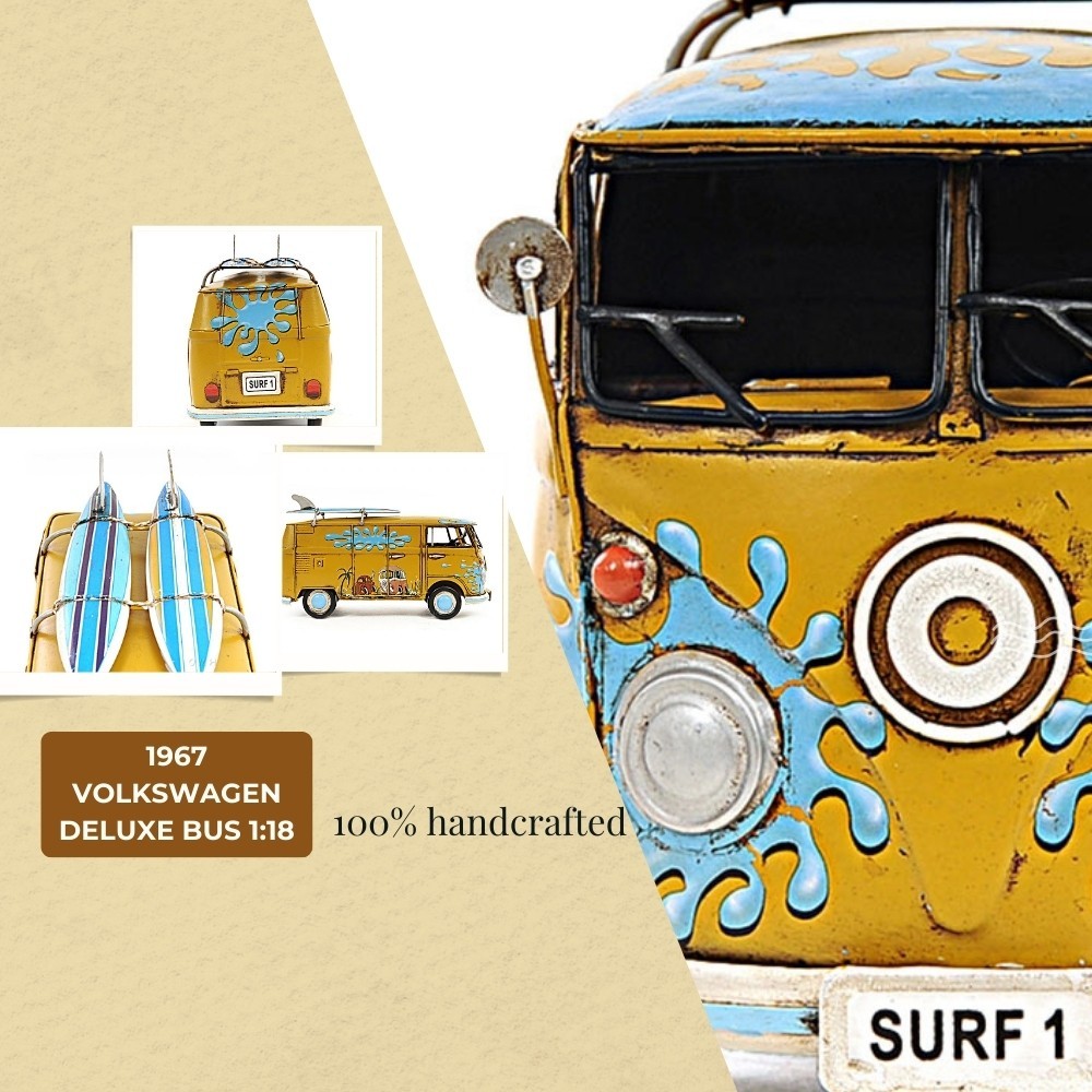 1967 Volkswagen Deluxe Bus Union Jack Design Handmade 12.5″ Model 1:18 Scale