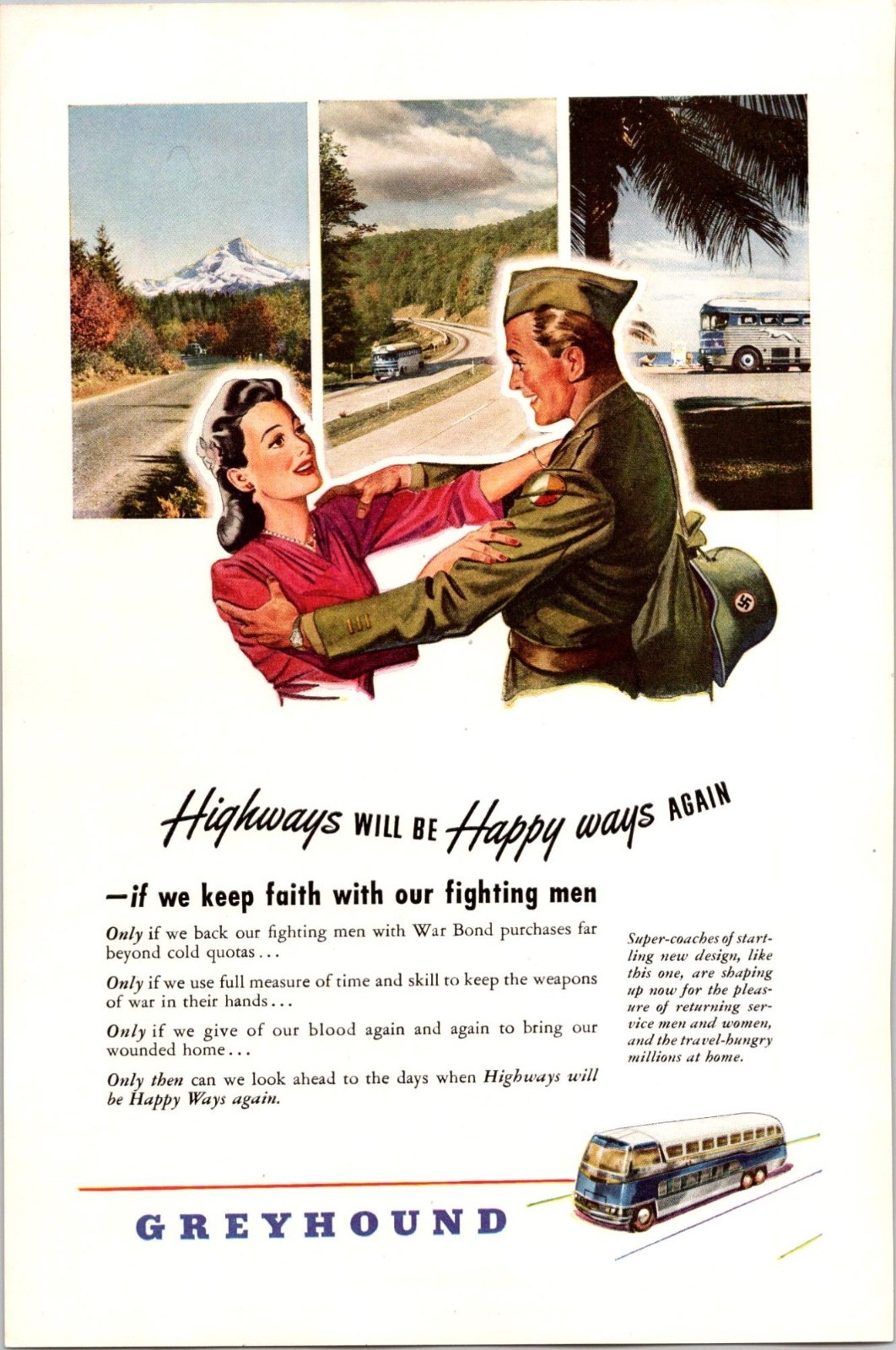 1940s Original Greyhound Bus WWII War Bond Vintage Print Ad