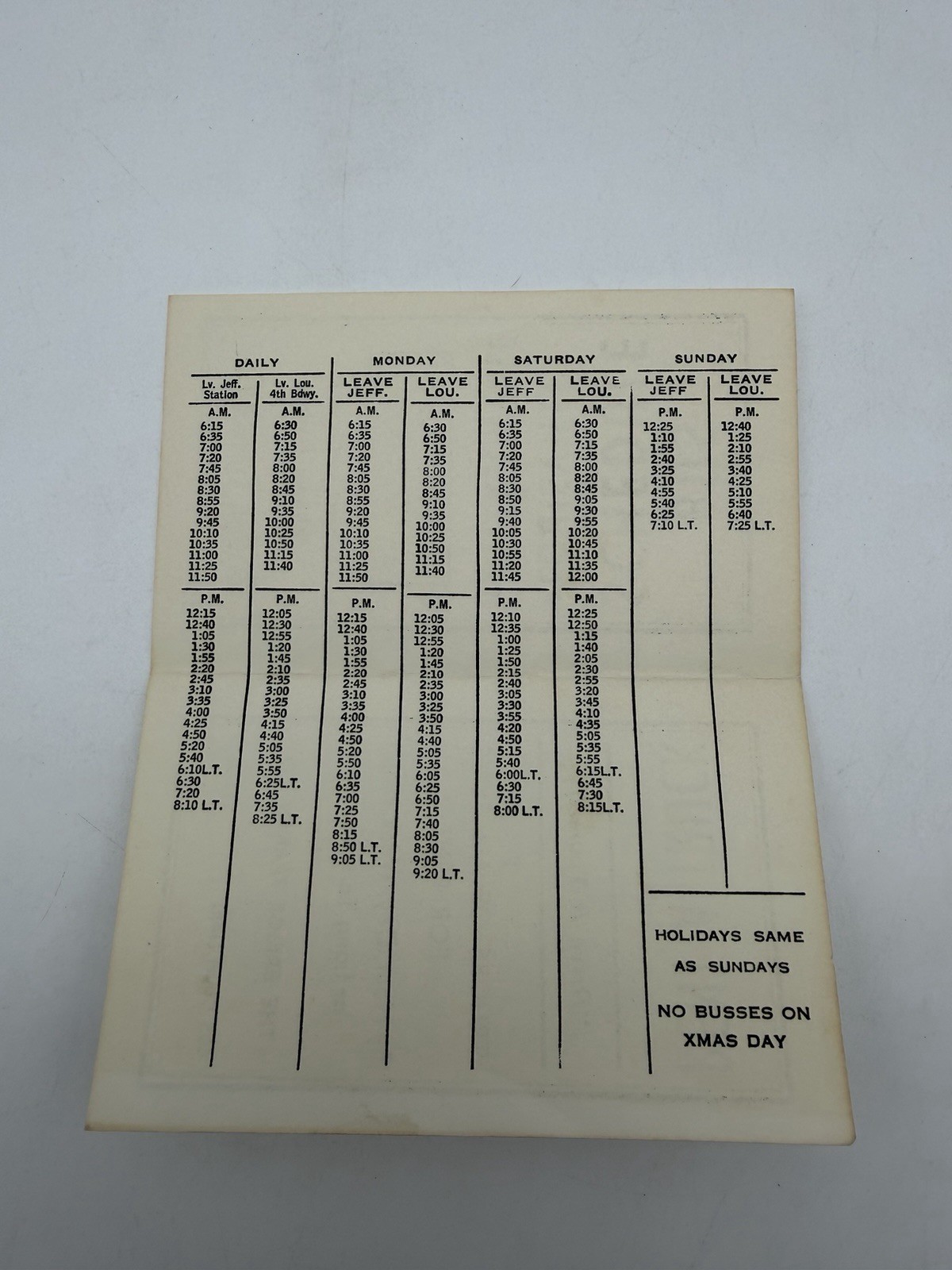 1969 Bridge Transit Bus Schedule Louisville Jeffersonville Kentucky Indiana