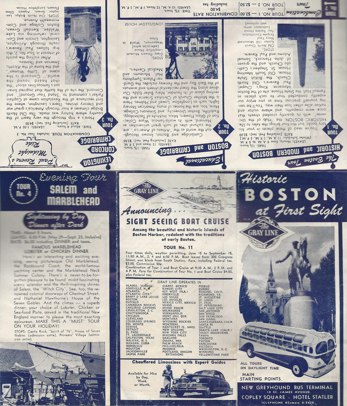 Historic Boston Bus Tours 1950’s Gray Line Brochure Vintage Photos Tour Info