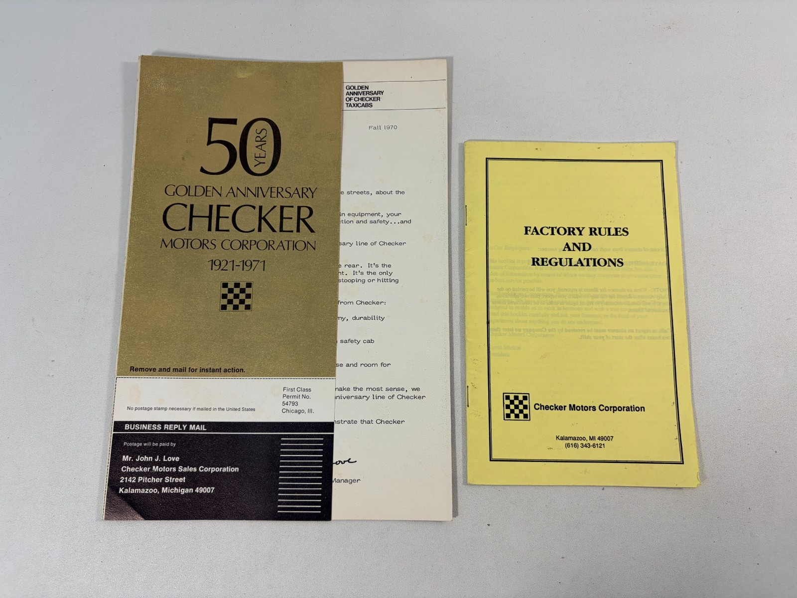 Checker Motors Taxicab 50 Year 1971 Brochure plus Factory Rules and Regulations