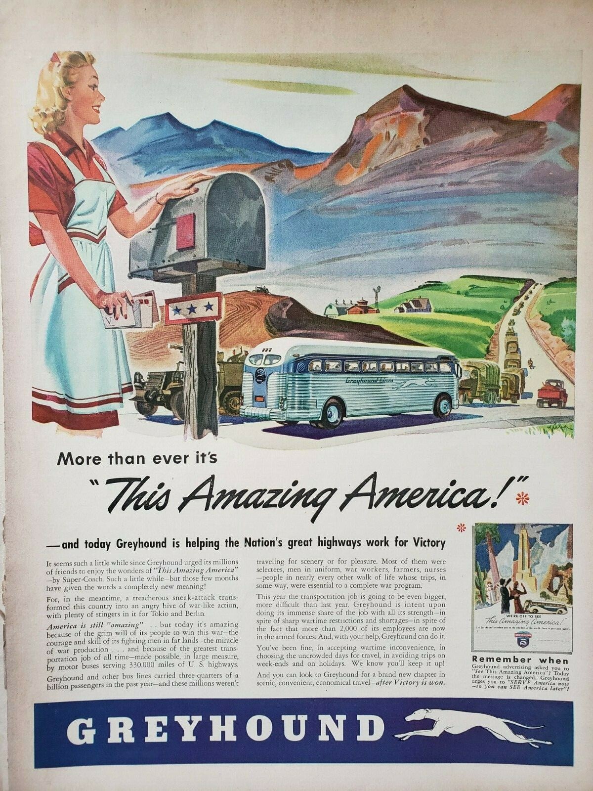 Greyhound Bus Print Ads Ephemera Wall Art Decor Lot of 2 Vintage 1943
