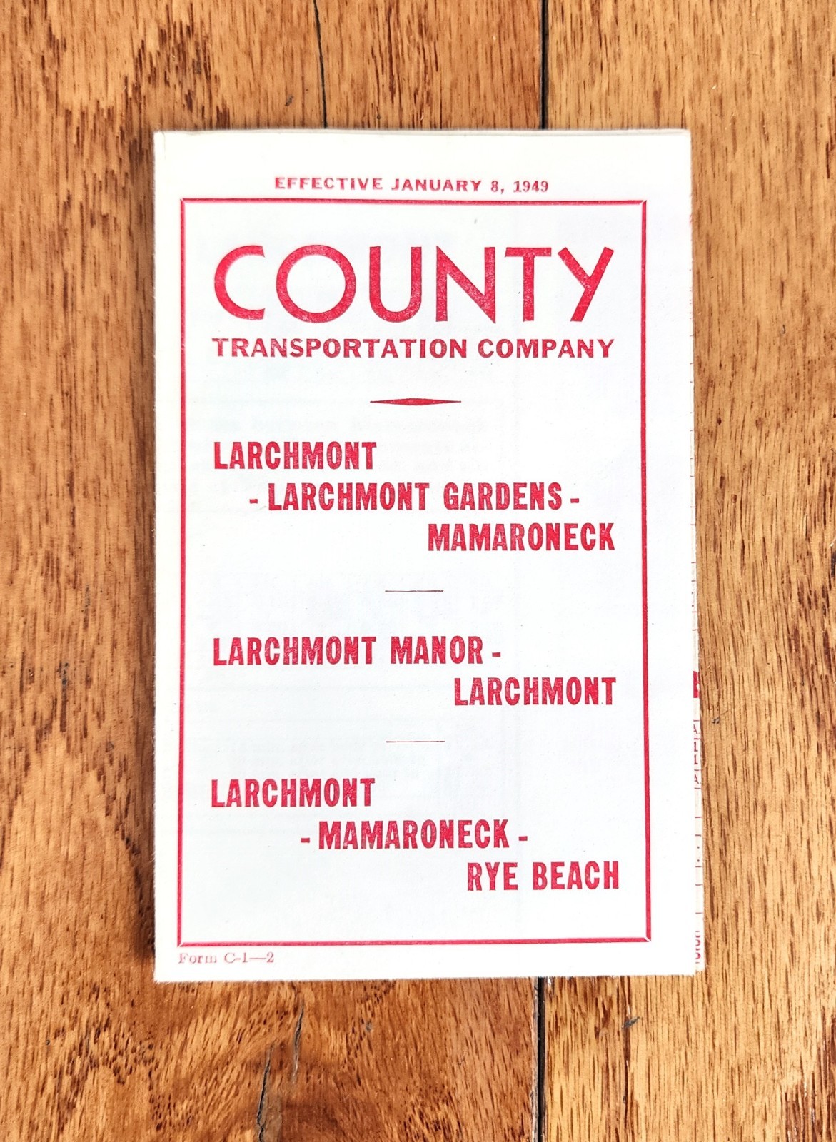 1949 COUNTY TRANSPORTATION CO BUS TIME TABLE WESTCHESTER COUNTY LARCHMONT NY