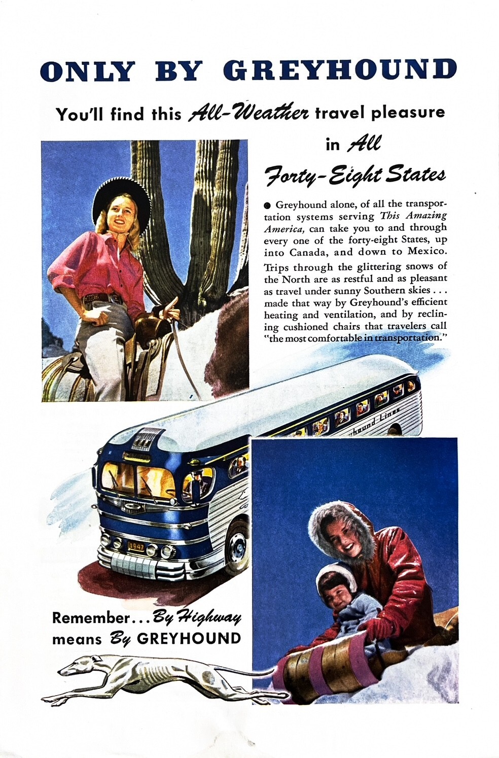 1947 GREYHOUND BUS Original Vintage Print Advertisement Travel to All 48 States