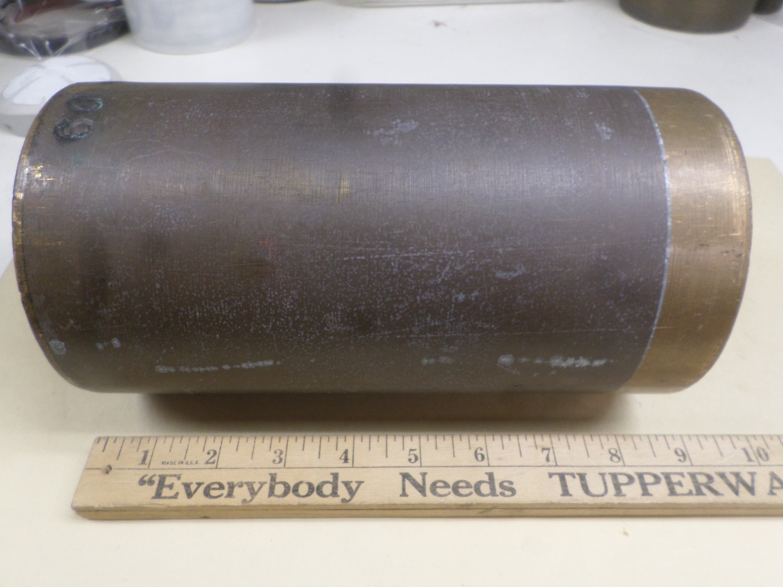 Vintage Diamond Mfg Brass Fare Box Money Vault Cylindrical 9″ X 4-3/4″ #09 DART