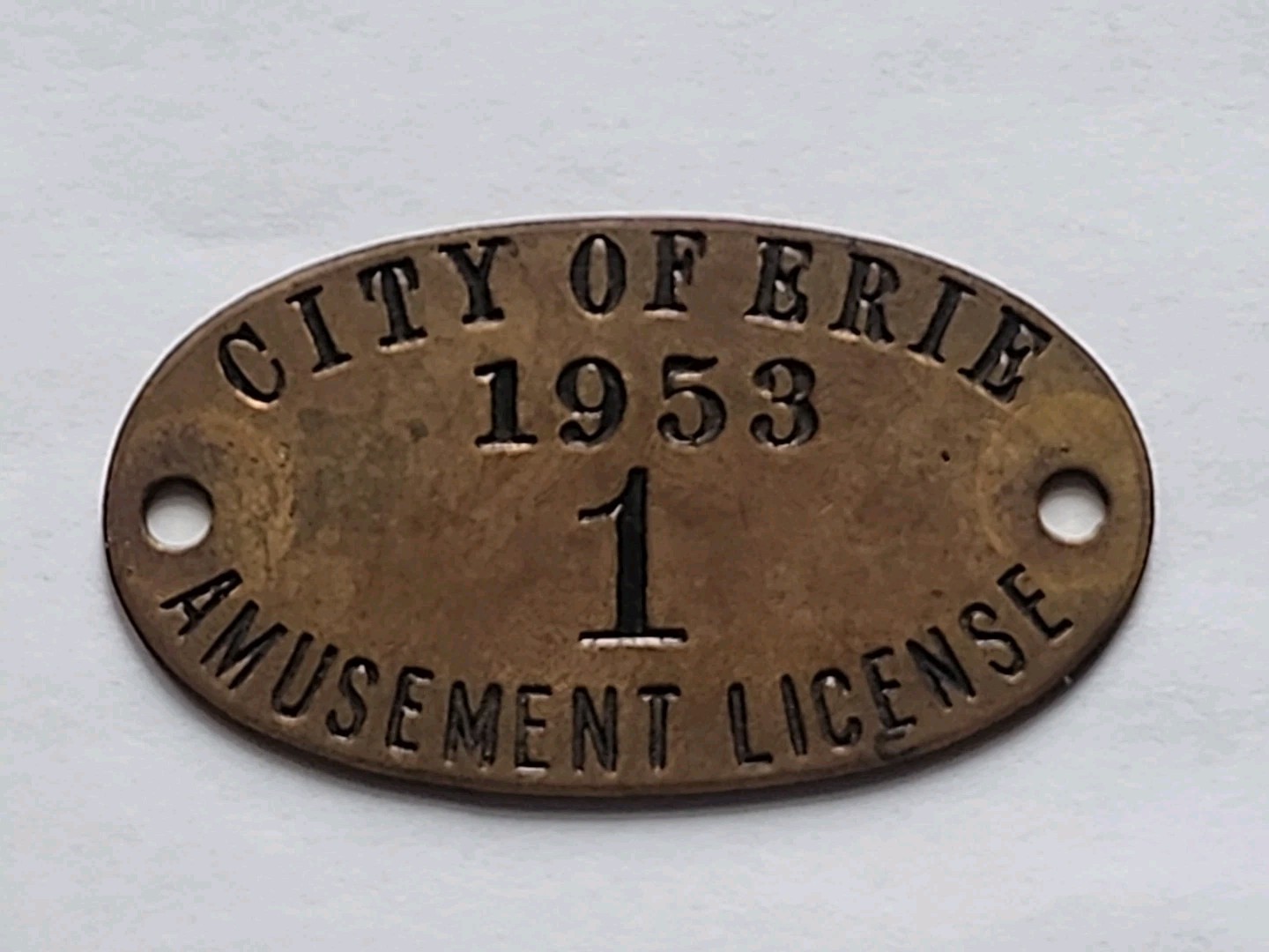 Rare,Vintage 1953 Brass City Of Erie,Pa Amusement Tag/License #1 (So Unique)