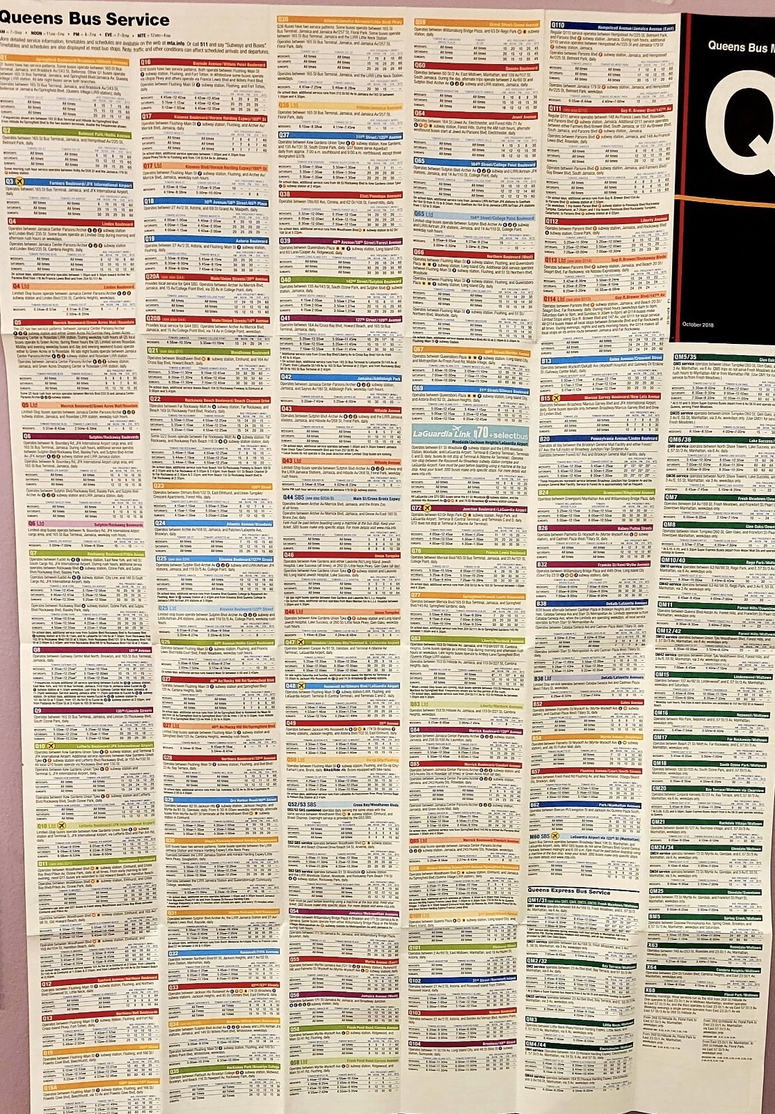 New York City MTA Transit NY QUEENS Bus Route Map Latest Version Full Brand New