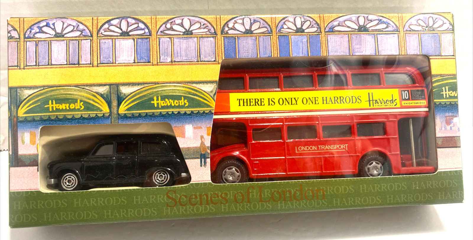 Harrods Knightsbridge Scenes of London Black Taxi & Red Double Decker Bus NIB
