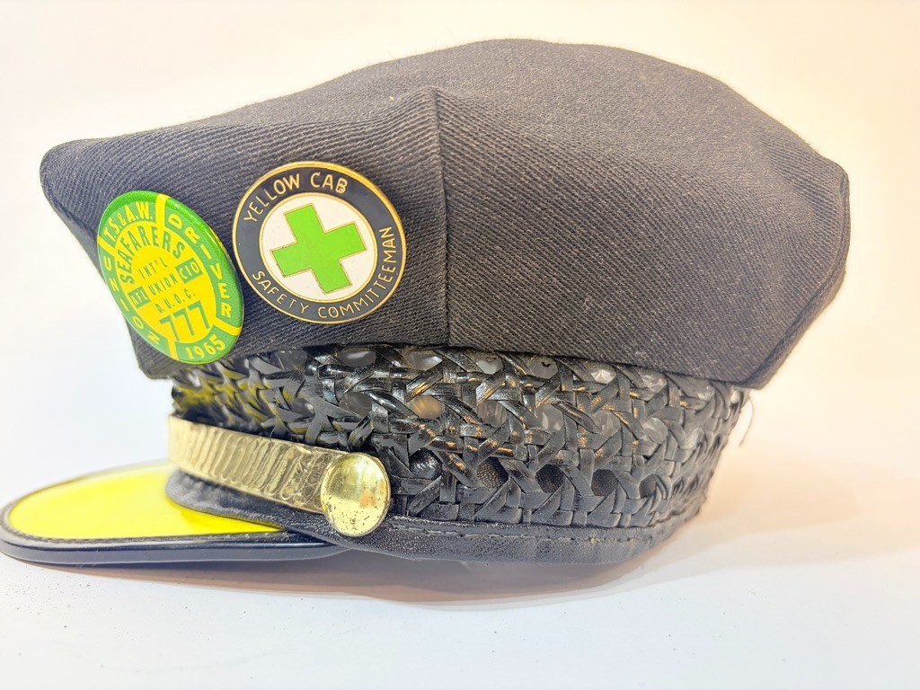 Vintage 1965 Yellow Cab Taxi Driver Chauffeur Hat Union Safety Pins Size 7 1/8
