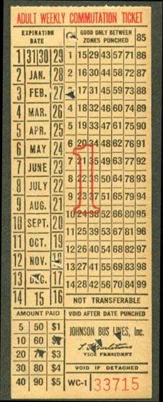 Johnson Bus Lines Milford MA Adult Weekly Pass