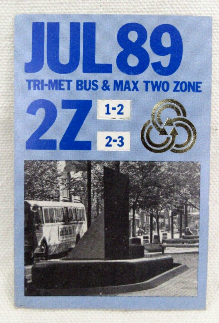 Vintage Tri-Met Bus & Max Light Rail July 1989 Monthly Pass Portland Oregon OR