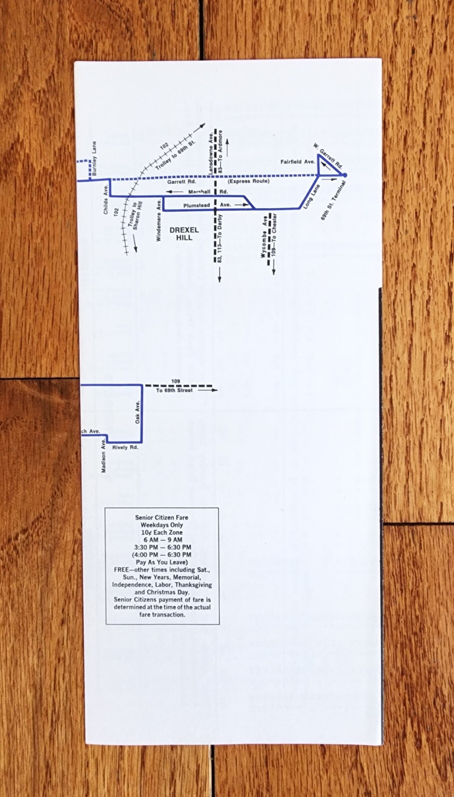 1975 SEPTA BUS TIME TABLE ROUTE 107 PHILADELPHIA PA