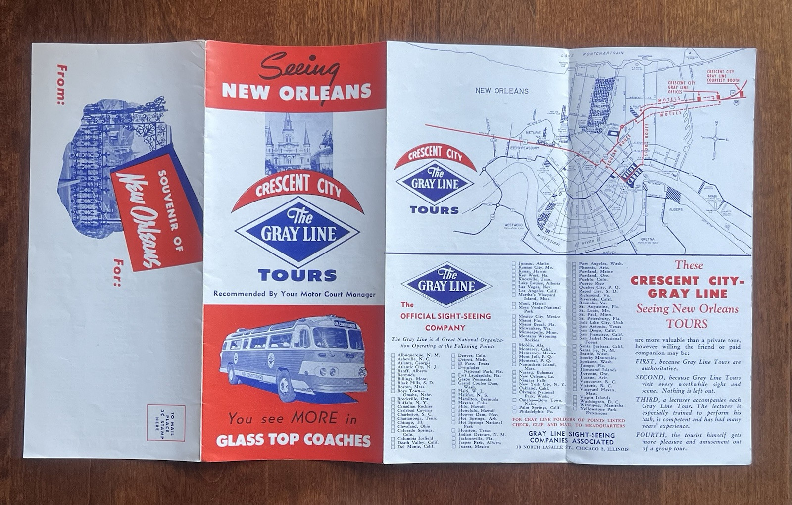 Seeing New Orleans GRAY LINE BUS TOURS 1950s Fold-out Brochure – Striptease ad