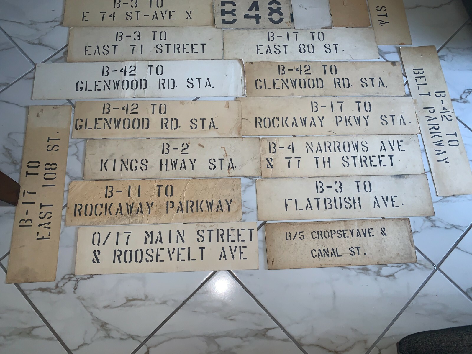 23 NY NYC BUS SIGNS CARDBOARD ART ROCKAWAY PKWY BROOKLYN FLATBUSH BELT PARKWAY