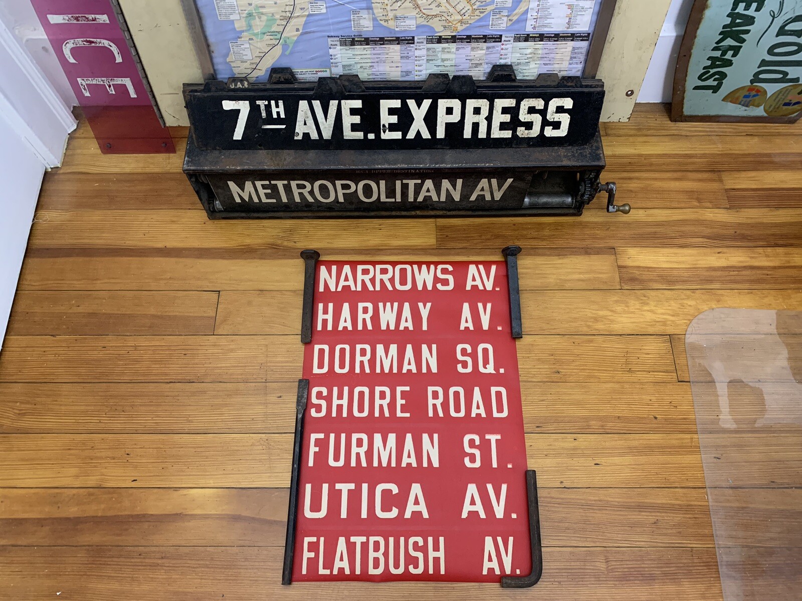 NYC NY BROOKLYN BUS ROLL SIGN FLATBUSH AVENUE SHORE ROAD UTICA HARWAY NARROWS