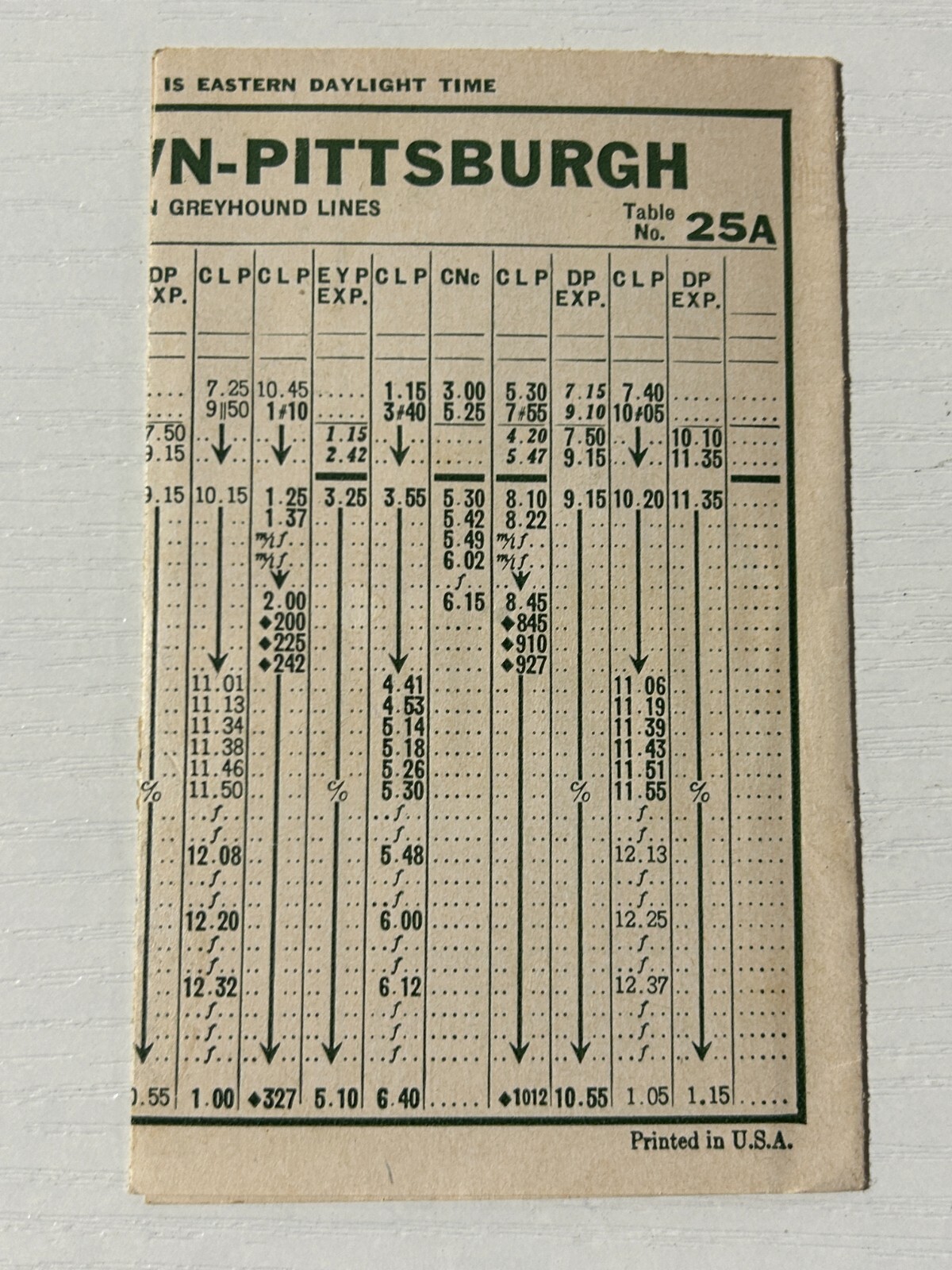 1958 Mini Greyhound Bus Timetable Pittsburgh Rochester Liverpool PA