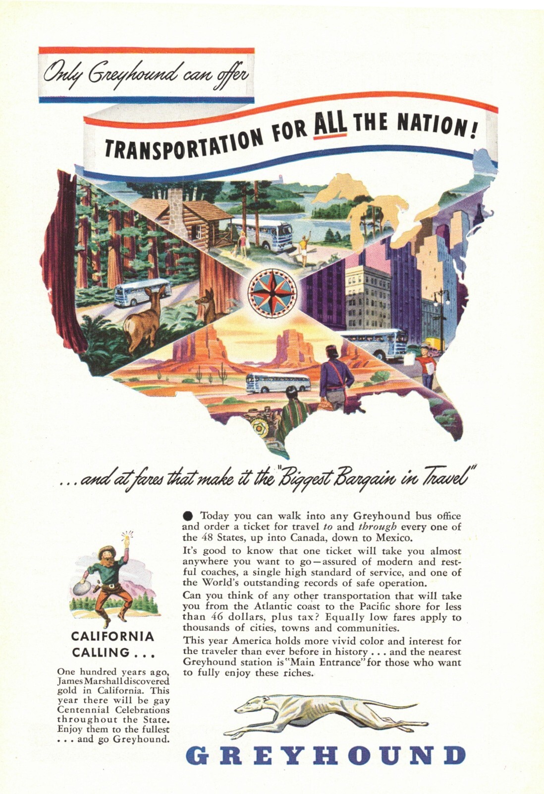 1948 GREYHOUND BUS USA Vintage Print Ad Americana Transportation