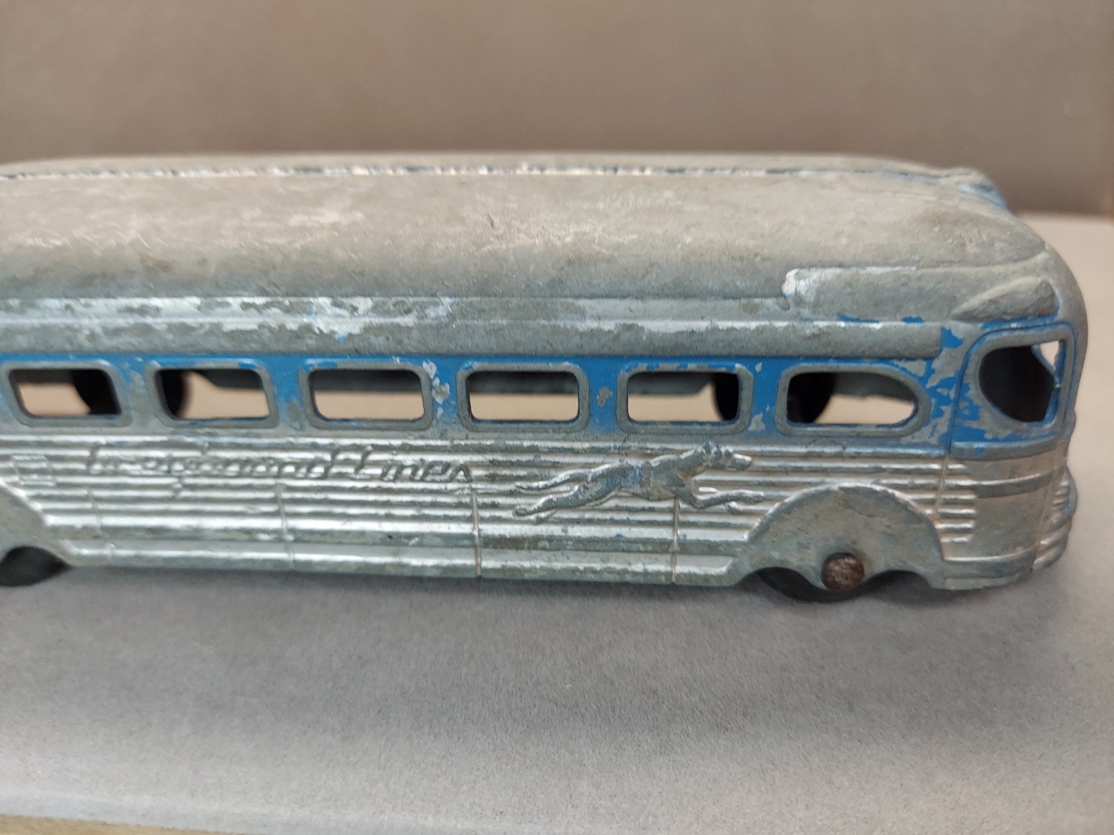 Vintage Greyhound Lines Bus Pressed Steel Toy Greyhound Bus Logo Advertising