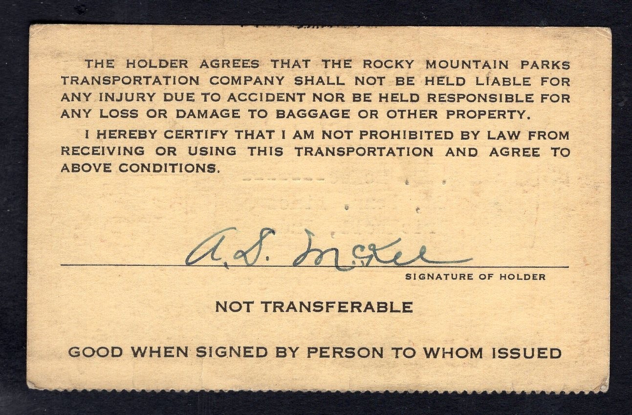 USA Chicago 1930 The Rocky Mountain Parks Transportation Co Pass, Bus Ticket