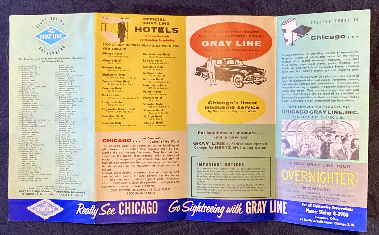 1950s Gray Line Really See Chicago Tour Brochure Guide Chicago Map Insert
