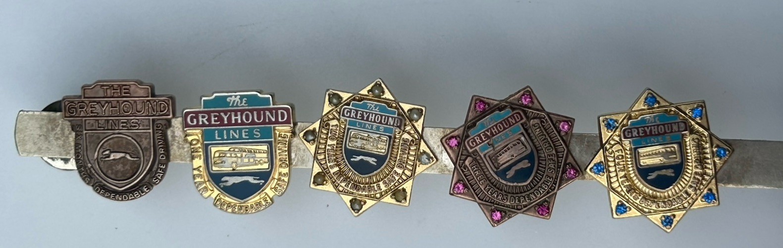 Vintage Greyhound Bus Co Lines Employee Service Award Gem & Enamel Pins