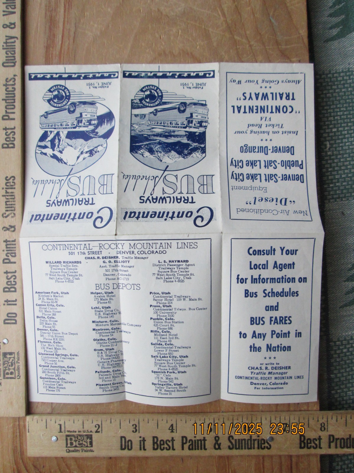 Continental Trailway bus schedule June 1st 1951