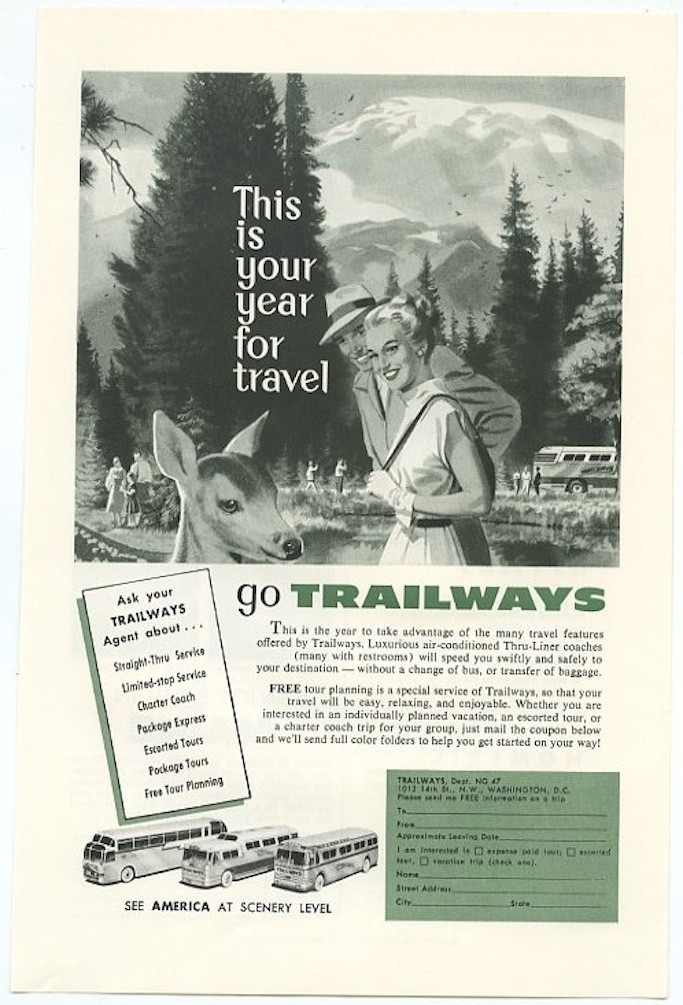 Trailways Go Trailways This Is Your Year for Travel 1957 Vintage Ad