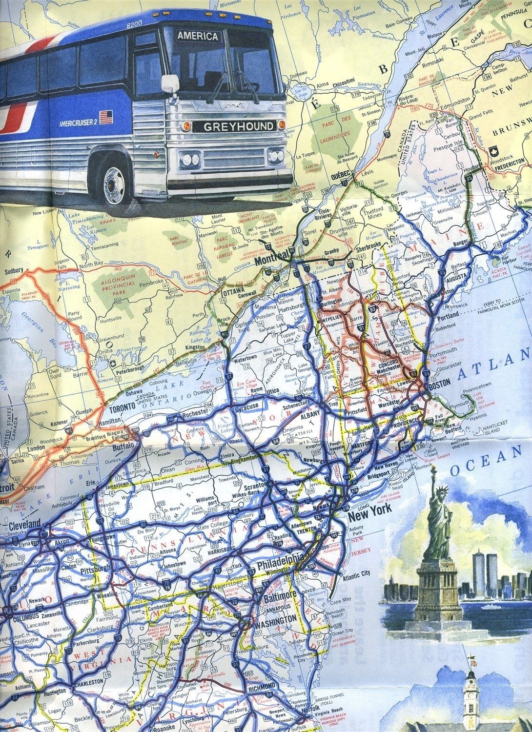 Greyhound’s Picture Windows to America United States Map & Travel Guide 1980’s
