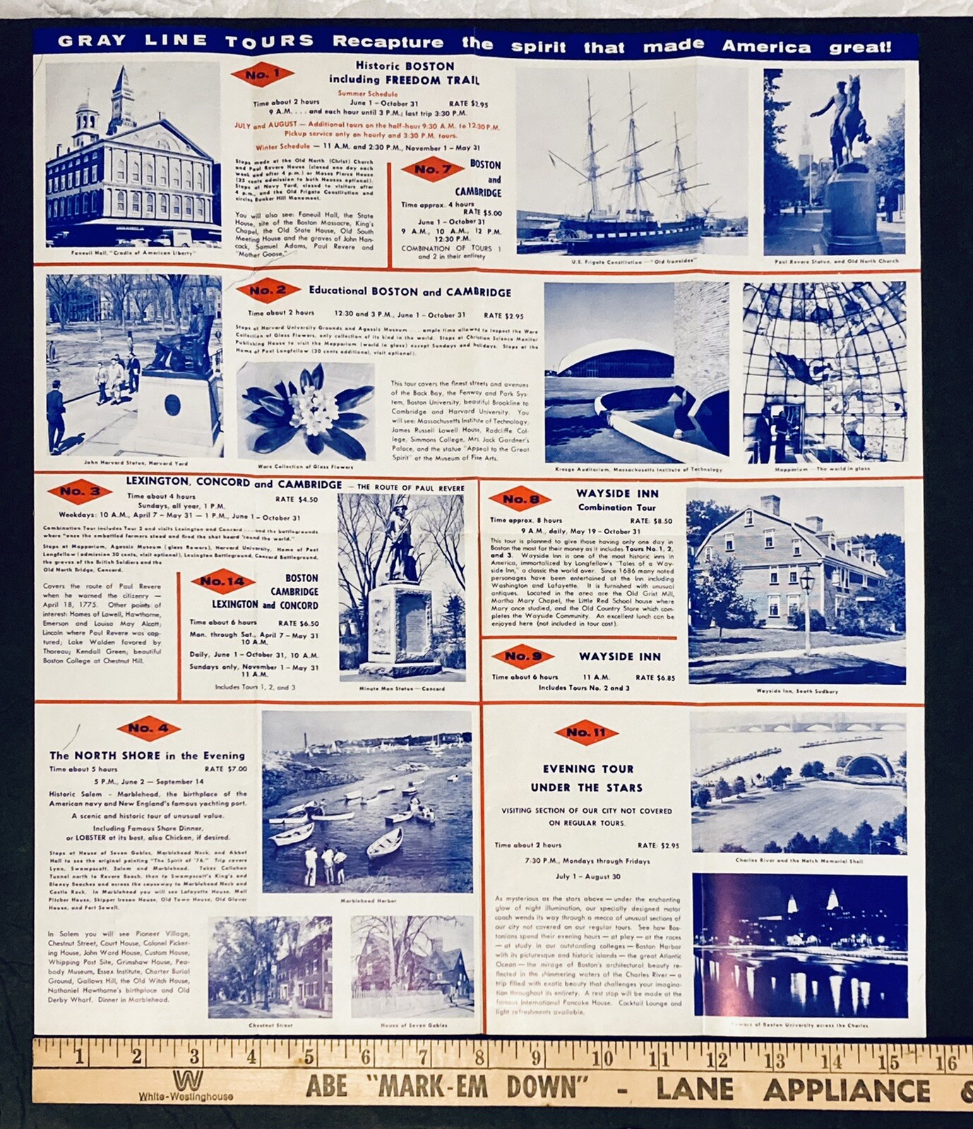 Vintage 1963 Gray Line Boston Sightseeing Bus Tours Travel Packages Brochure
