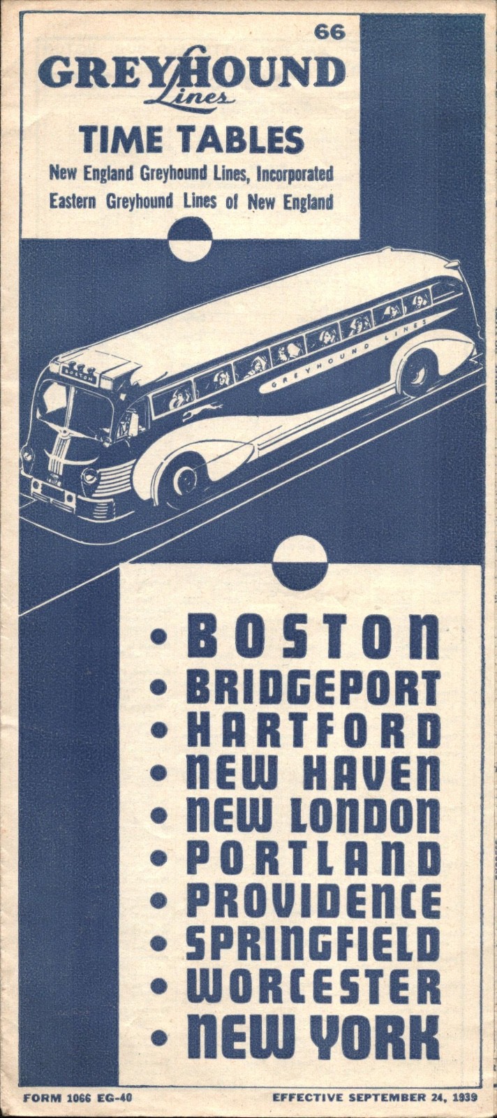 1939 GREYHOUND BUS CO. vintage New England schedule timetable BOSTON TO NEW YORK