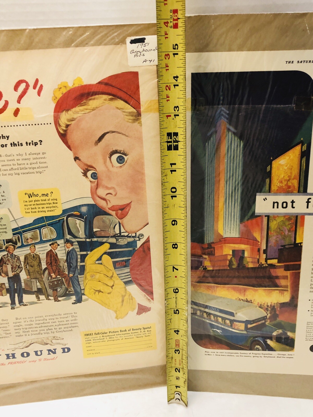 Vintage Greyhound Bus Lines Magazine Ads x2 1933 World’s Fair & 1951