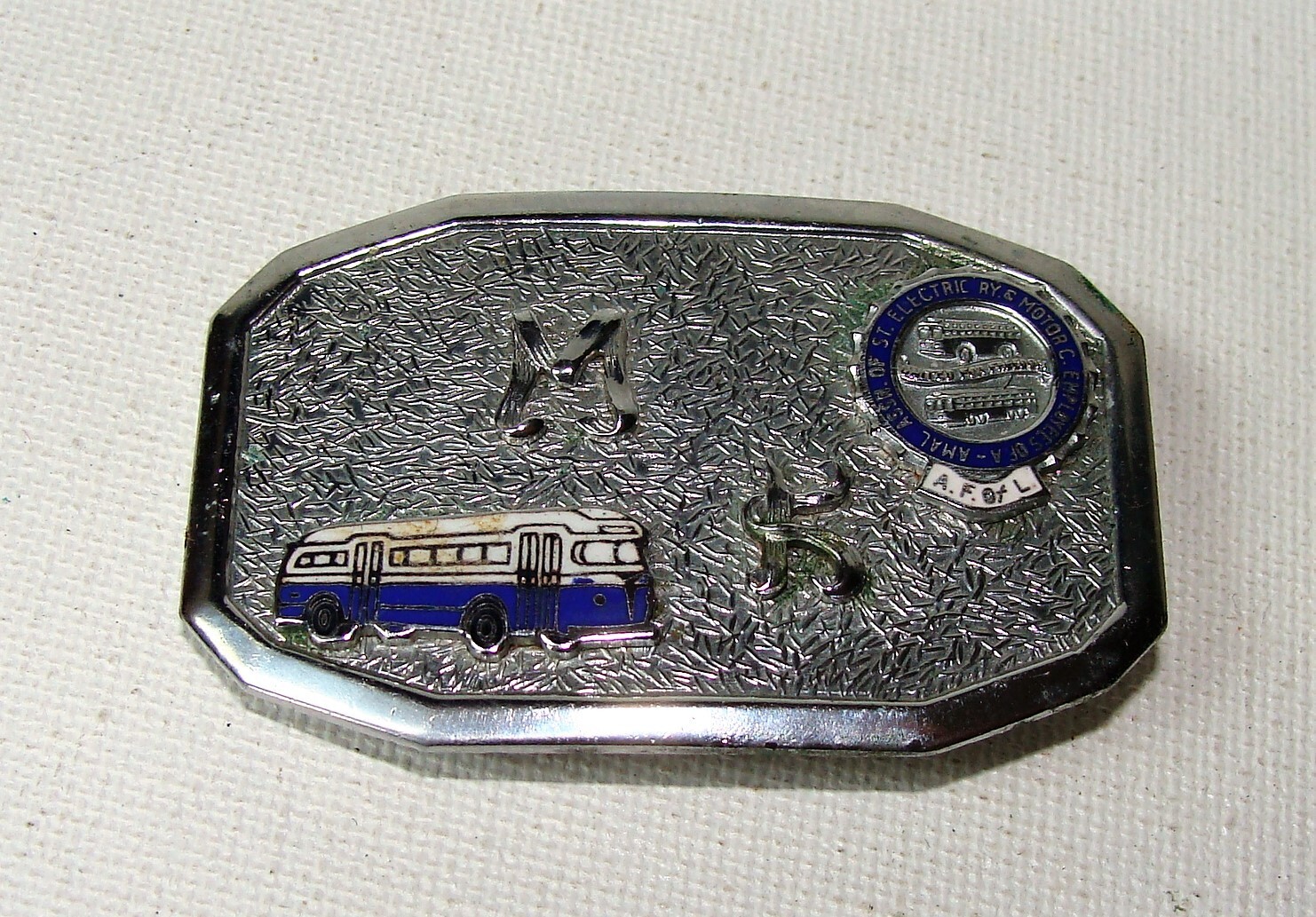 VINTAGE 1960’s BUS DRIVER’S METAL BELT BUCKLE – WITH BUS EMBLEM AND SEAL
