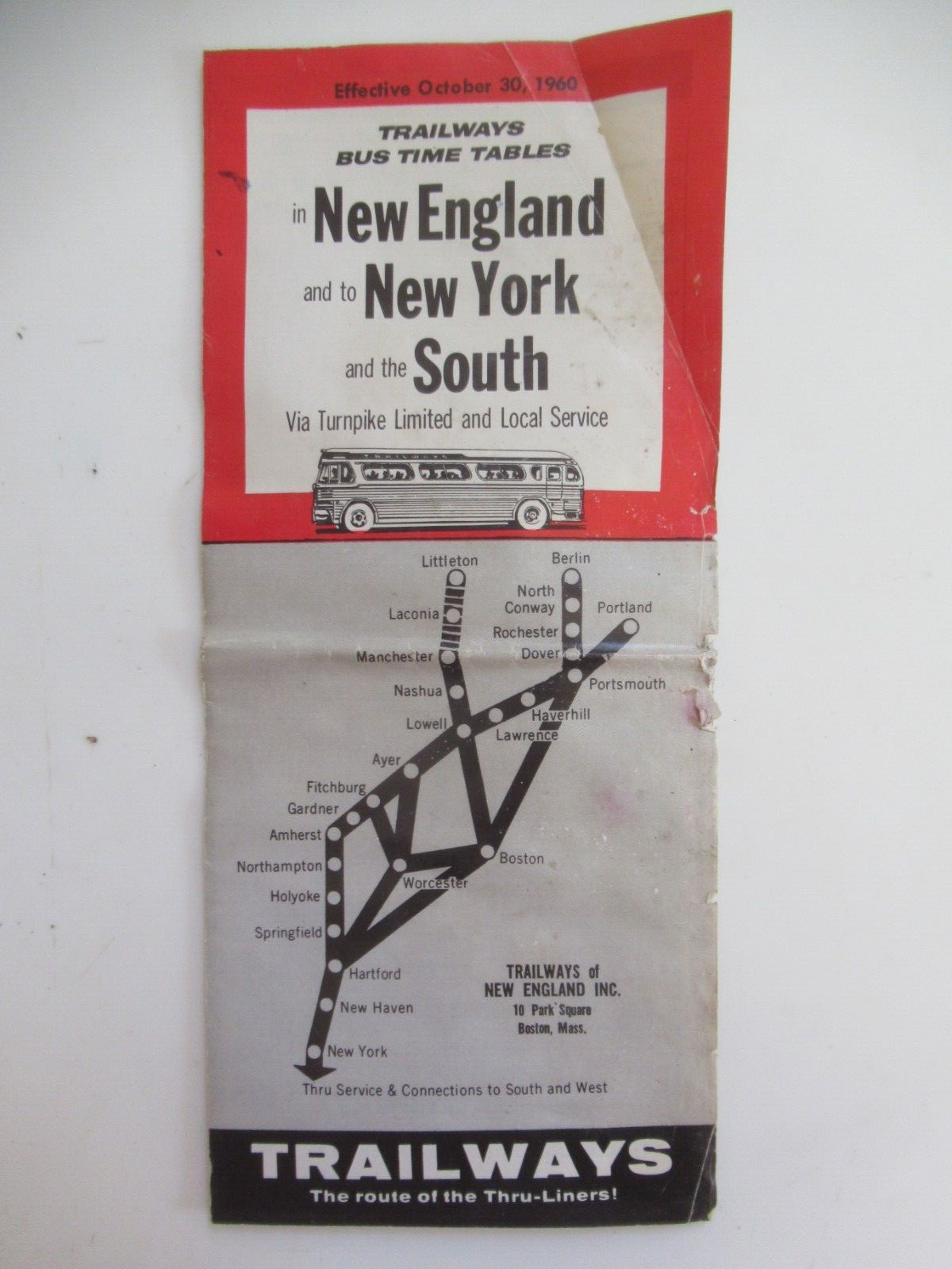 1960 Trailways Bus Time Tables – New England & New York and the South