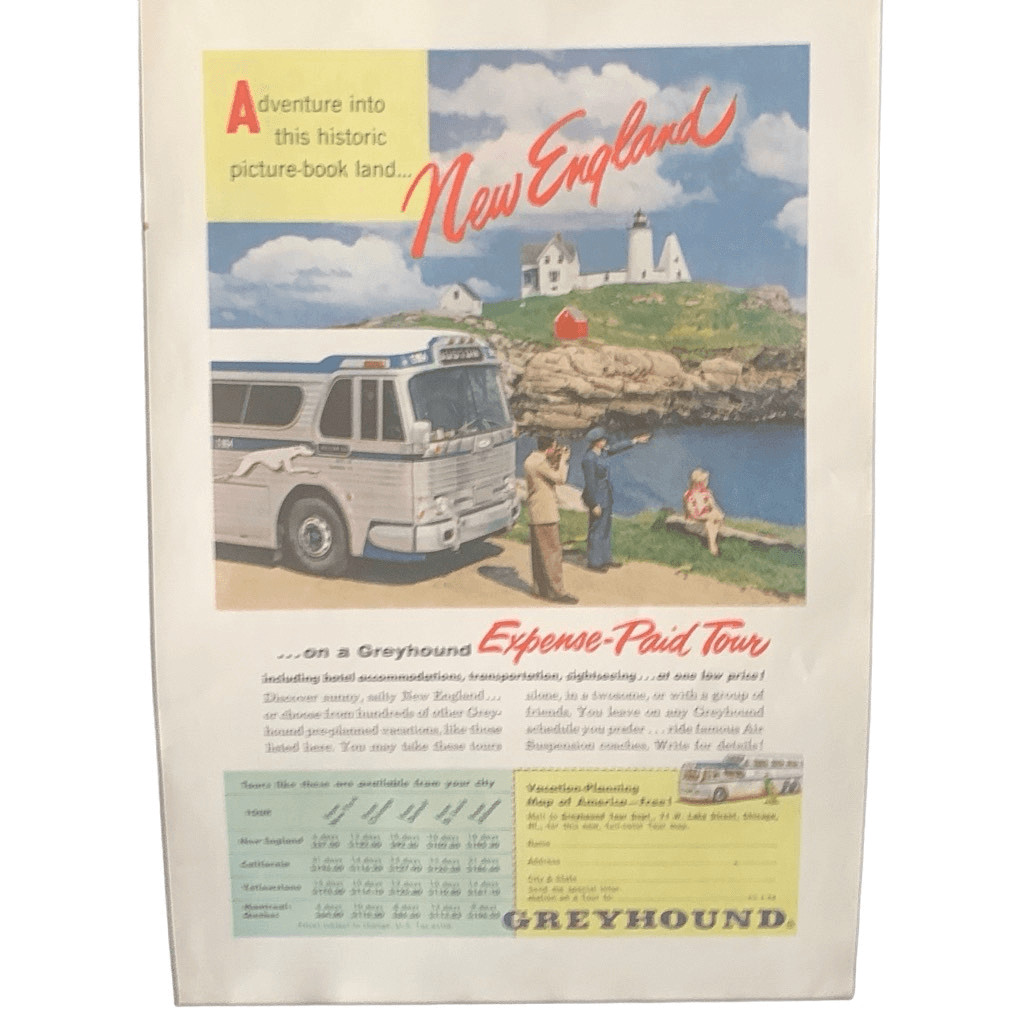 Vintage 1955 Greyhound New England Ad Advertisement