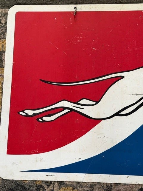 Greyhound Bus Sign Double Sided 24″x48″, Metal, Vintage Advertising, Made in USA