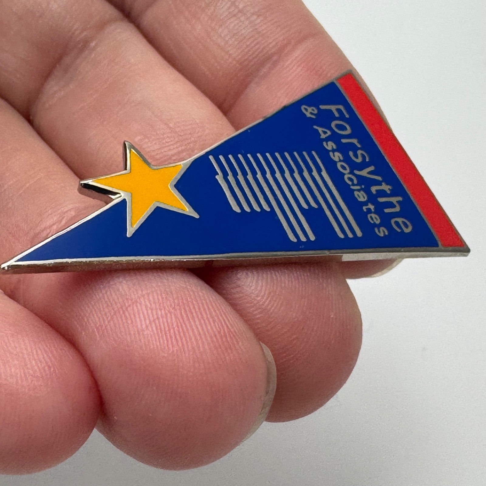 Forsythe and Associates Logo Lapel Pin Blue Triangle Gold Star Site Selection