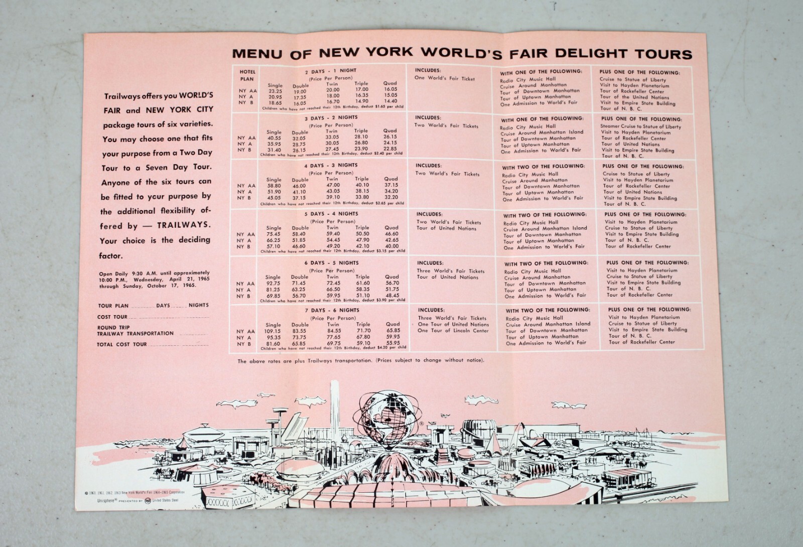 Vintage 1965 Trailways New York World’s Fair Bus Coach Tours