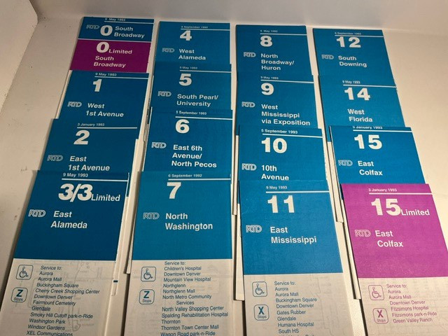 Denver RTD Bus Schedules various dates 1990 -1993