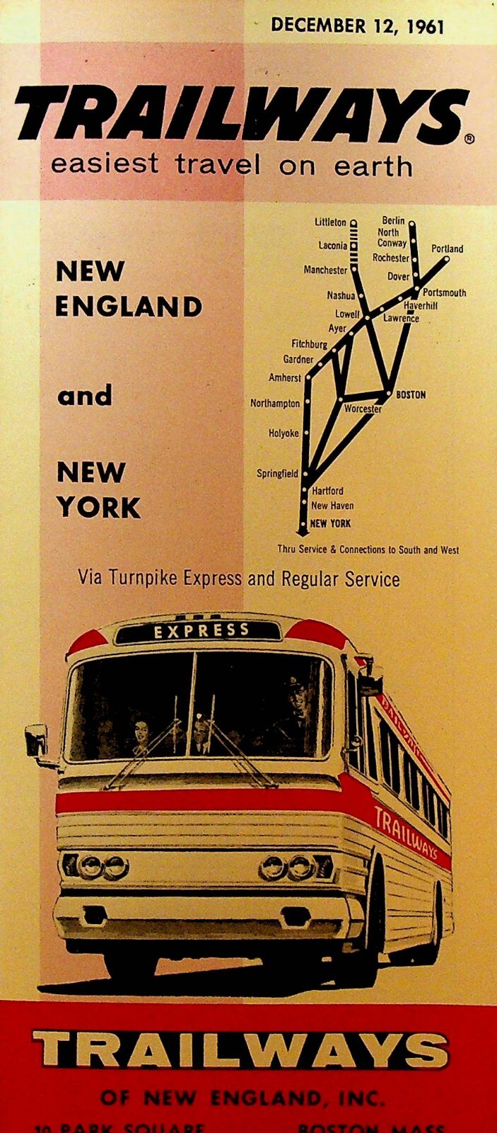 Trailways Bus Schedule December 12 1961 New England New York Easiest Travel