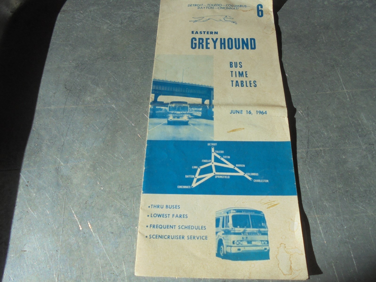 Vintage 1964 Eastern Greyhound Bus Lines Time Table